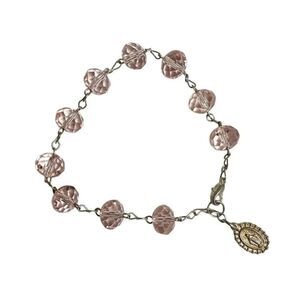 Pink Swarovski crystal religious charm bracelet